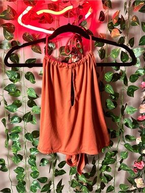 Women’s Orange Halter Tie-Back Top